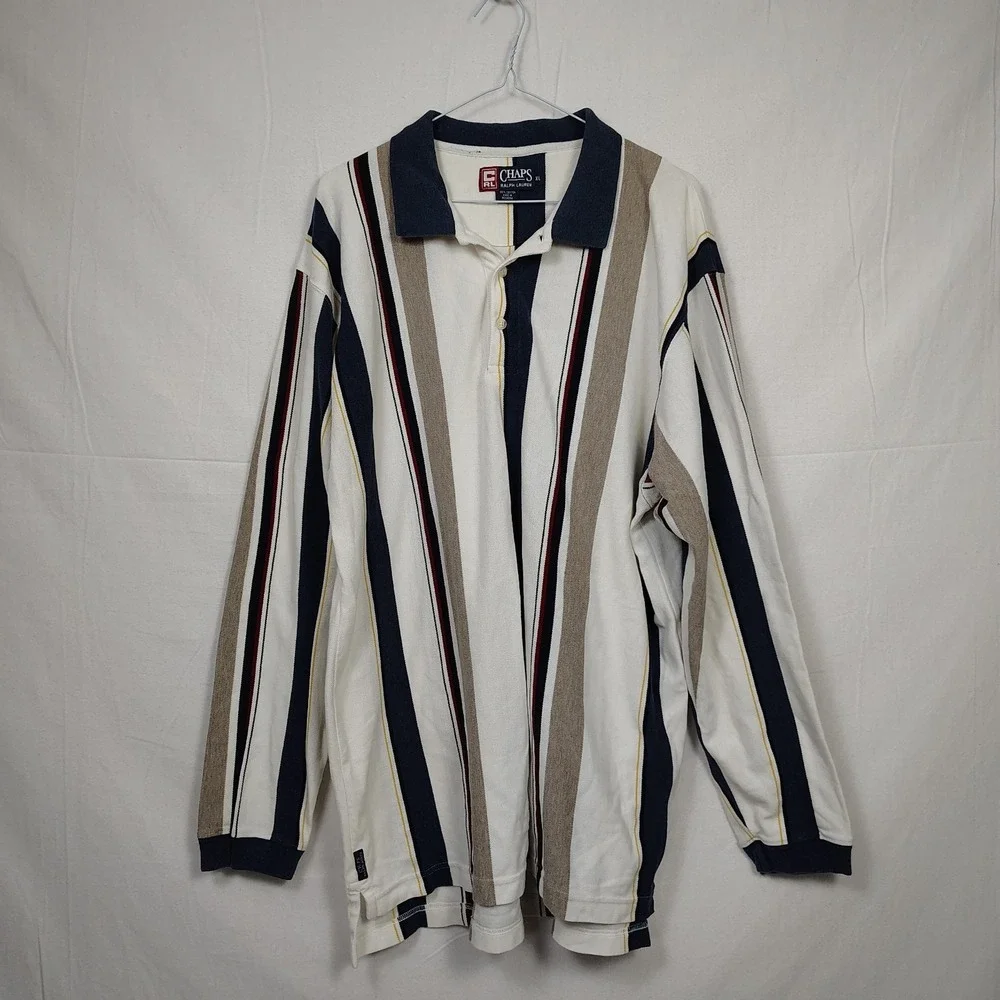 Vintage 90s Chaps Ralph Lauren Mens XL Distressed Striped Color Block Polo Shirt